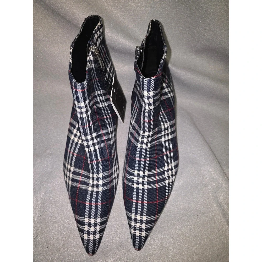 Zara Women Plaid Pointed Toe Kitten Heel Ankle Boots Size 8.5 - Picture 2 of 11